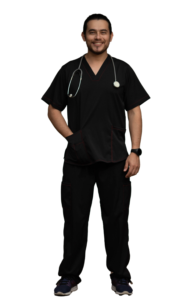Conjunto Médico Negro Hombre - Bordado Rojo 